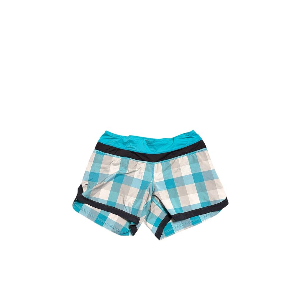 Lululemon Run Speed Short Checkmate Lagoon Turquoise Gingham Size 4